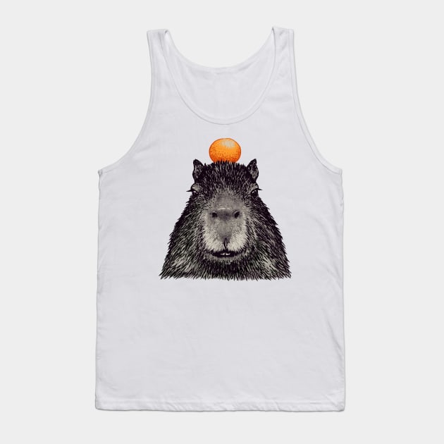 Capybara  Orange | Capy Yuzu | Capybara with Orange on Head | His Name - Gort | Portrait Tank Top by anycolordesigns